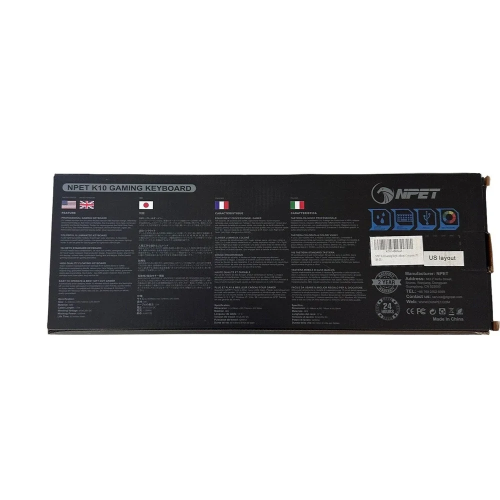 NPET K10 Gaming Keyboard Open Box Wired Illuminated Backlit Multicolor Floating